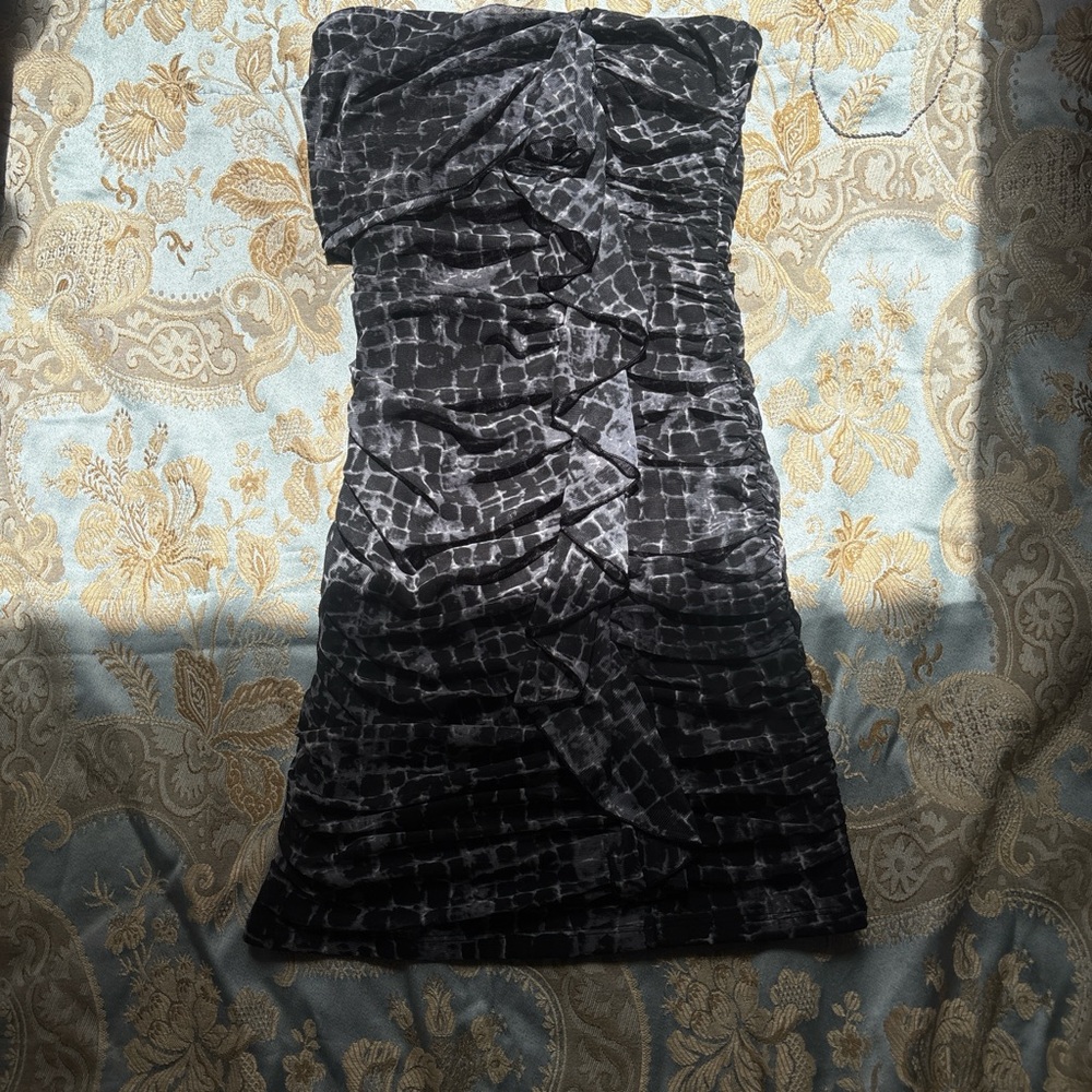 As U Wish Black Ruched Strapless Bodycon Dress